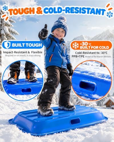 35-Inch Snow Sleds for Kids, Plastic Toboggans with Pull Ropes