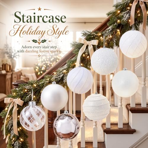 Lyrow 8 Pcs 6'' Large Christmas Ball Ornaments White Silver Xmas Ornaments