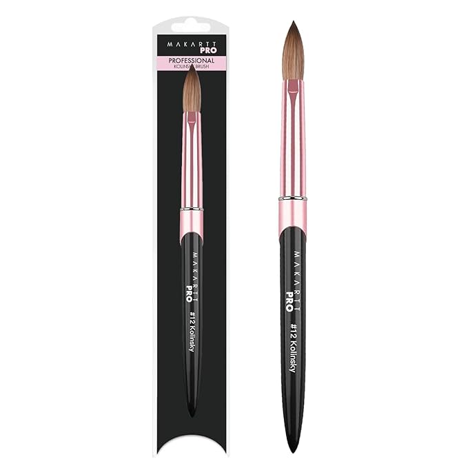 MakarttPro Kolinsky Acrylic Nail Brush Size 12 – 100% Pure Kolinsky Hair for Acrylic Application, Bigger Bead Control, Anti-Clogging, Acetone Resistant Handle