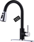 Black and Chrome Kitchen Faucet with Sprayer, WOWOW Stainless Steel Kitchen Sink Faucet High Arc Utility Sink Faucet 1 or 3 Hole, Kitchen Tap for RV, Laundry, Bar