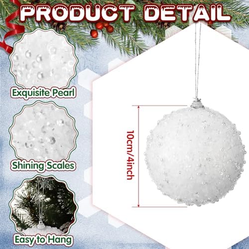 Lyrow 24 Pcs 4" Christmas Ball, White