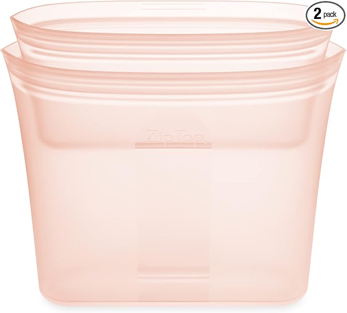 Zip Top Reusable Food Storage Bags | 2 Bag Set [Peach] | Silicone Meal Prep Container | Microwave, Dishwasher and Freezer Safe | Made in the USA