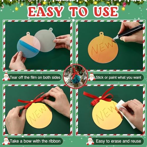 Sumind 36 Pcs 4 Inch Blank Acrylic Christmas Ornaments, Iridescent