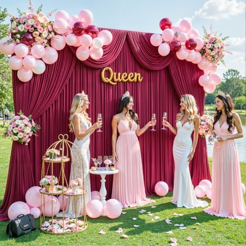 Burgundy Backdrop Curtain for Parties Wedding Wrinkle Free Maroon Photo Curtains Backdrop Drapes Fabric Decoration for Birthday Engagement Ceremony 5ft x 7ft,2 Panels