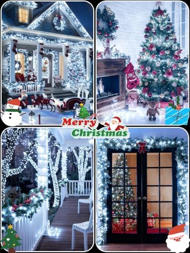 2 Pack 200 LED Battery Operated Christmas Lights, String Lights Cool White