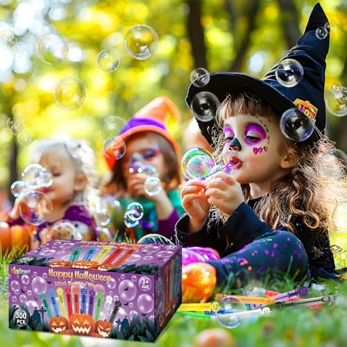 ShyLizard 300PCS Halloween Party Favor, Halloween Bubble Wands for Kids, Halloween Trick or Treat Toys, Halloween Goodies Bag Fillers, Halloween Pinata Fillers, Mini Bubble Wands for Halloween Party