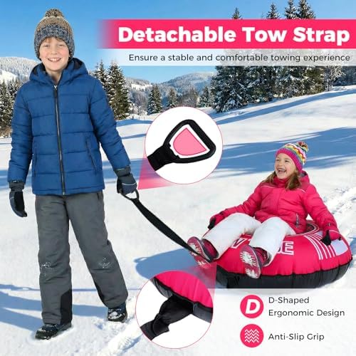 GYMAX Inflatable Snow Tube Sled, 42" Heavy Duty Snow Tubing for Sledding
