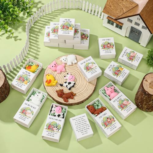 25 Sets Positive Gifts Farm Animal Birthday Party Favors with Support Boxes