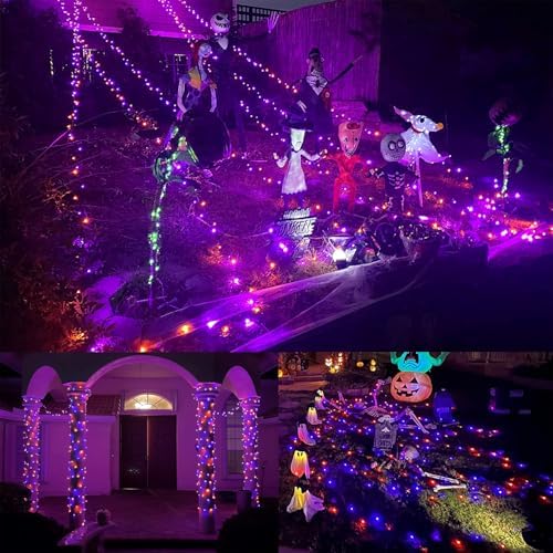 WATERGLIDE 1000 LED Halloween String Lights, 328 FT Green Wire LED Decorative Fairy Lights with Remote & 8 Modes, Waterproof for Outdoor Xmas Holiday Party Garden Wedding Home Decor, Orange & Purple