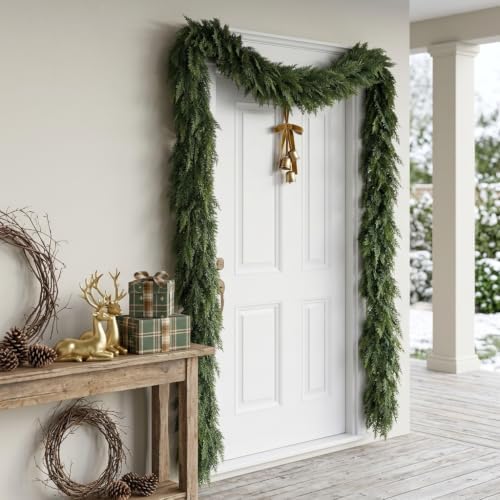 12Ft Christmas Garland,Real Touch Cedar Garland,Realistic Faux Pine Garland