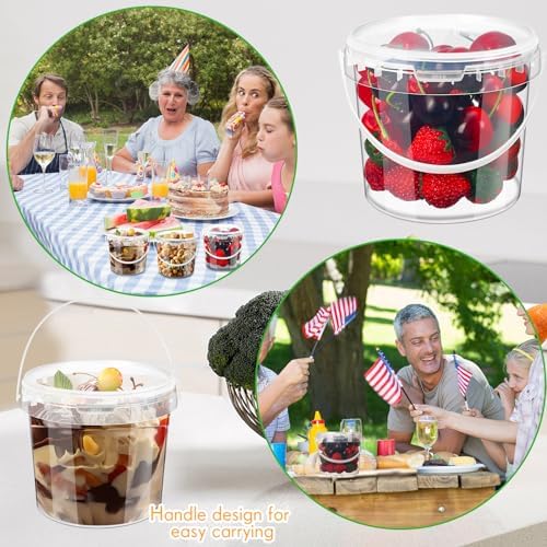 Funnymoom 20 Pack 48 oz Clear Buckets with Lids and Handles