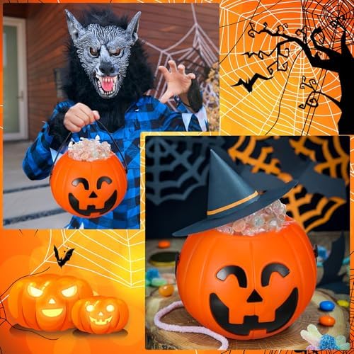 Beeveer 4 Pcs Plastic Pumpkin Buckets, Halloween Candy Baskets, Smile