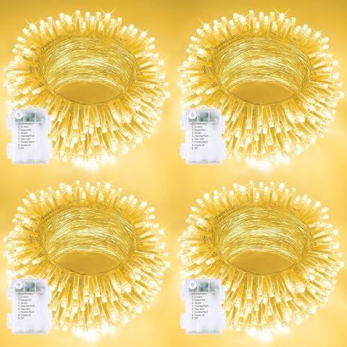 4 Pack 400 LED Battery Operated String Lights, 8 Modes Twinkle Fairy Lights