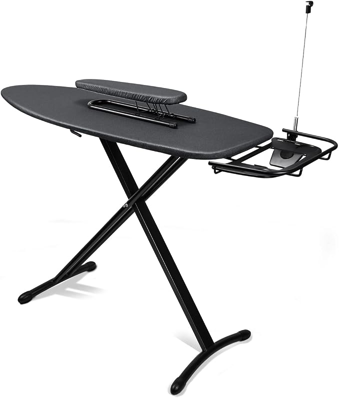Duwee 18"x48" Deluxe Ironing Board with Retractable Iron Rest | Extra Wide Ironing Board,Heat Resistant Cover and Thicken Padding,Thicken Steel Top Board,with sleeve board,Adjustable Height