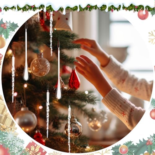Syhood 200 Pcs Crystal Christmas Tree Ornaments, Icicle Waterdrop