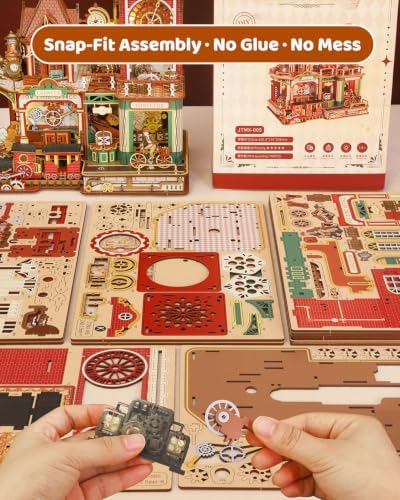 OZJAY Time Post Office DIY Miniature House Kit,3D Wooden Puzzles for Adults