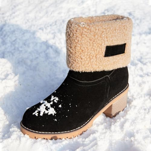VIMISAOI Mid calf Winter Boots for Women Warm Ankle Snow Chunky Heel Boots