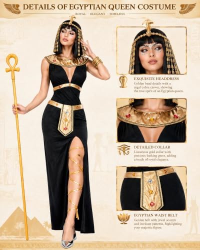 Black Gold Egyptian Costume for Women Cosplay Halloween Party