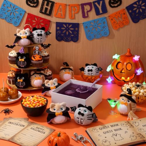 Soulchen 16 Pcs 4 Inch Halloween Stuffed Animal Plush Cat Keychain Bulk