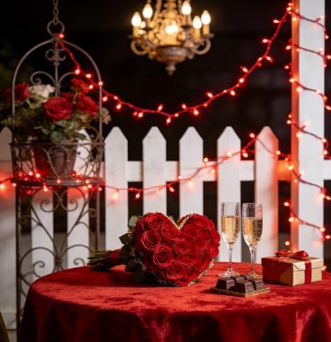 300LED 75FT Valentines Lights Indoor, LED Valentines Decoration Lights with 12 Modes & Timer Memory, Dimmable Plug in Waterproof LED Xmas Light for Yard Trees Wedding Party Holiday Red