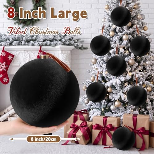 Weysat 6 Pcs 8 Inch Giant Velvet Christmas Ball Ornaments, Classic Black