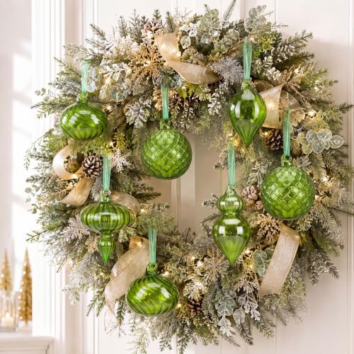 Hungdao 14pcs Vintage Christmas Ornaments Retro Glass Balls, Green