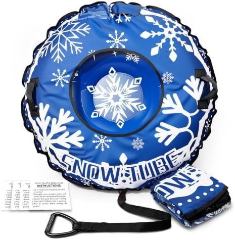 Snow Tube, Heavy Duty Inflatable Snow Sled with Reinforced Cover, Snow Sleds with Handles, Suspended Seat and Pull Rope for Winter Sledding