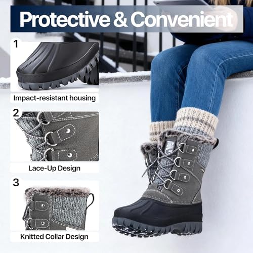 FREE SOLDIER Women's Waterproof Winter Cold Weather Snow Boots for Women Outdoor Fashion Duck Boots Comfortable Insulated