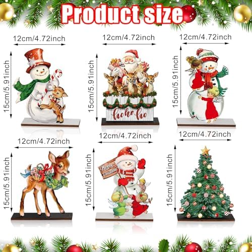 Beeveer 6 Pcs Christmas Table Decorations Wooden Snowman Reindeer Decor