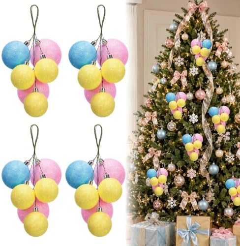 Roowest 4 Sets Large Pastel Glitter Christmas Ball Clusters Ornaments Decor
