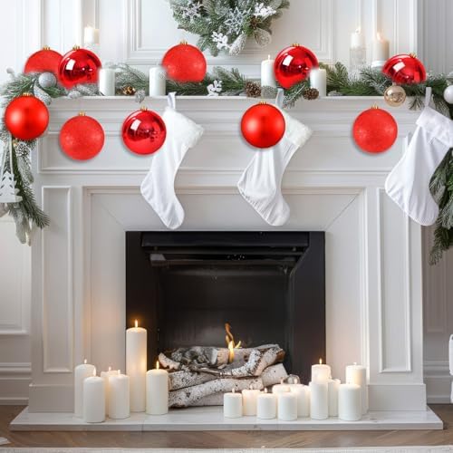 Jenaai 12 Pack Large Christmas Ball Ornaments Set, Big Shatterproof Christmas Tree Decorations, Matte, Glossy, Glitter Bauble for Xmas Holiday Party Indoor Outdoor(6 Inch,Red)