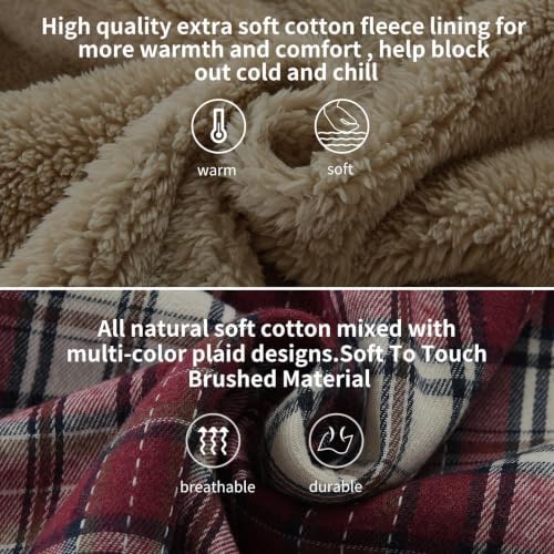 Elesuit Men's Full Zip Fleece Flannel Jacket Shirt Plaid Cotton Hoodie Coat