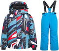 WOWULOVELY Big Boy's 2-Piece Colorblock Snow Pants and Jacket Snowsuit Ski Suit