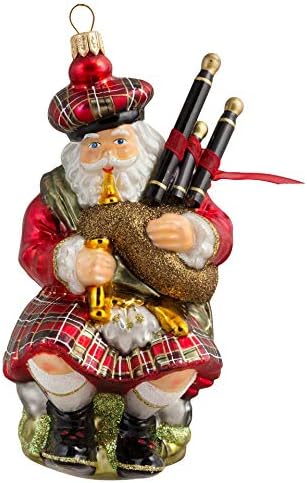 Miss Christmas 2026 Collection Santa Claus Blown Glass Christmas Tree Ornament (Scottish Santa with Bagpipe)