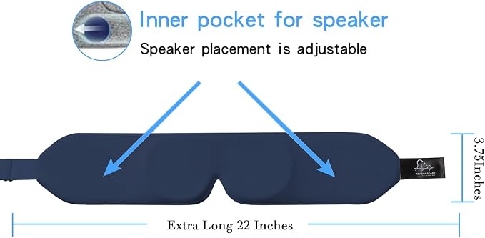 ALASKA BEAR Bluetooth Eye Mask and Sleep Headphone w/Thin Speakers, Comfortable Flat Earphones for Sound Therapy (Navy)