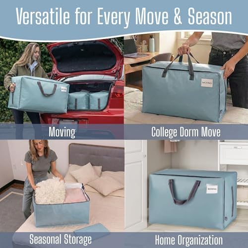 VENO 6 Pack Extra Large Heavy Duty Moving Bags with Wide Opening & Reinforced Handles, Reusable Storage Tote Bags with Strong Zippers for Clothes, College Dorm Essentials & Moving Supplies