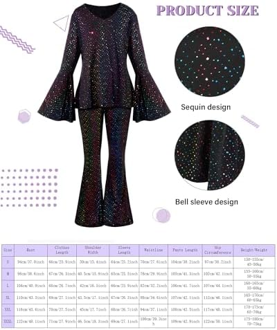 Jexine 70s Disco Outfit Women Sequin Sparkly Costume