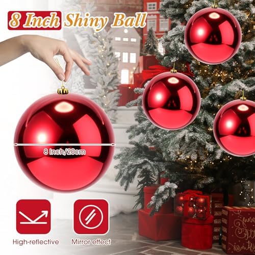 Zubebe 6 Pcs 8 Inch Large Outdoor Christmas Ball Ornaments,Red
