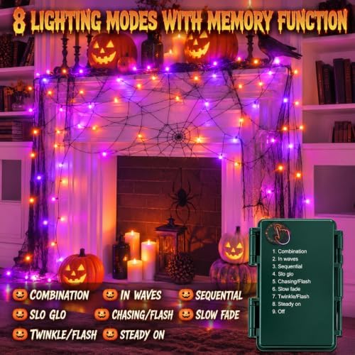 2 Pack 200 LED Battery Operated Halloween Lights, String Lights Green Wire