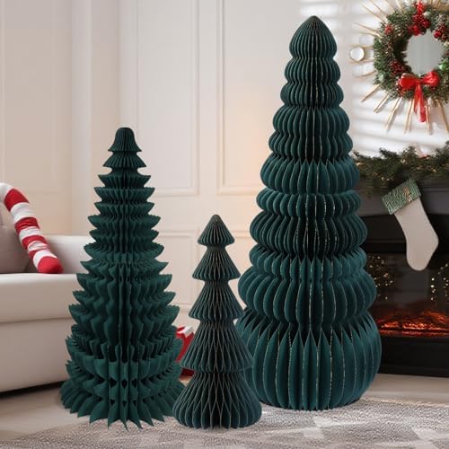 3 Pcs Large Honeycomb Christmas Tree,Classic,Green