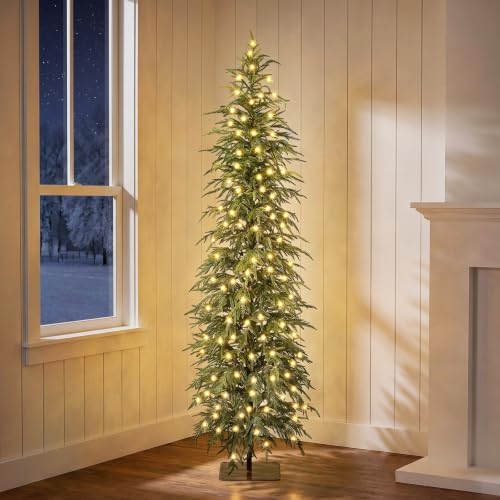 VeriNaTural 6ft Prelit Christmas Tree with Lights, Skinny Pencil Xmas Tree