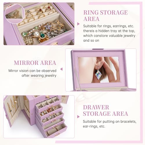 AKOZLIN 6-Tier Jewelry Box Organizer 5 Drawers Storage Purple Regular