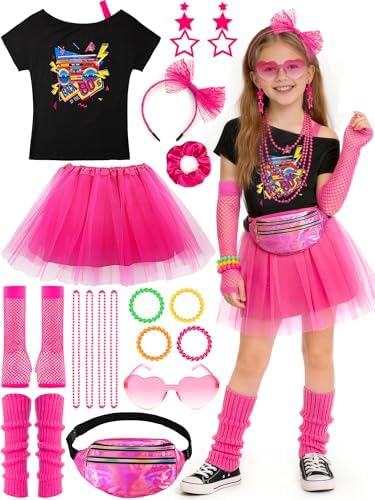 80s Outfit for Girls Kids 1980s Costume Accessories Set for Halloween Cosplay Party