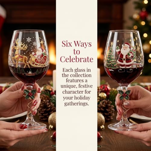 Christmas Wine Glass Collection Gift Box Set, Christmas Wine Glasses, Raised Holiday Goblet with Snowflake Decor, Festive Glassware, Wines & Cocktails, Holiday Party & Table Decor (C)