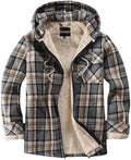 Elesuit Men's Full Zip Fleece Flannel Jacket Shirt Plaid Cotton Hoodie Coat