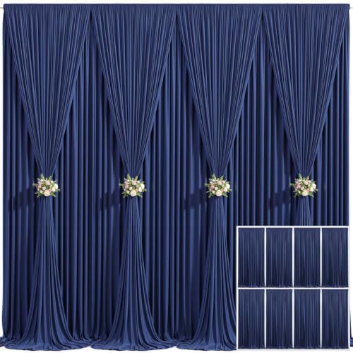 8 Panels Navy Blue Backdrop Curtain for Parties Wrinkle Free Photo Curtains Backdrop Drapes Fabric Decoration for Wedding Birthday Party Baby Shower 40ft(W) x 10ft(H)