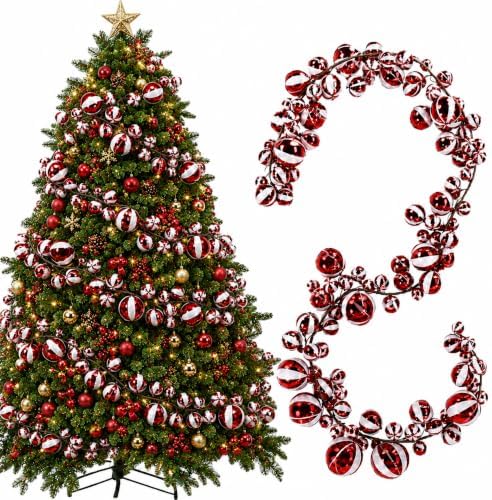 2 Pcs 6 ft Christmas Ball Ornament Garland, Candy