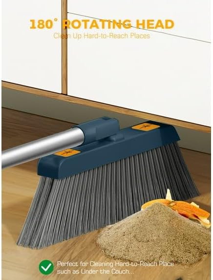 Broom and Dustpan Set for Home, Extendable to 50.4'' Long Handle Broom and Dustpan Set, Blue