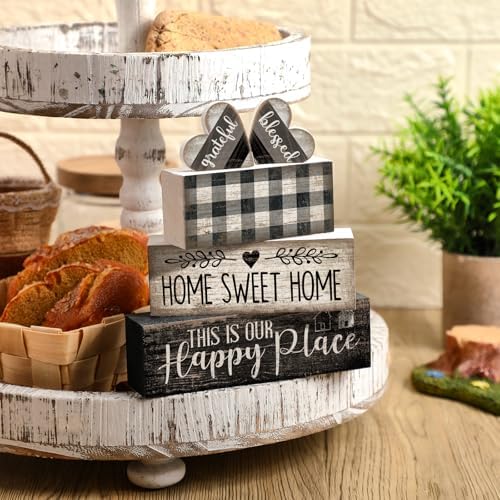 Moucuny 4 Pcs Farmhouse Table Decoration Home Sweet Home Wooden Block Signs
