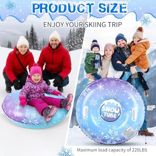 Soulchen 1 Pack Inflatable Snow Tube 36" Snow Sled for Kids Heavy Duty Thickened Bottom Sled for Winter with Sturdy Handles Durable Winter Toys for Outdoor Sledding